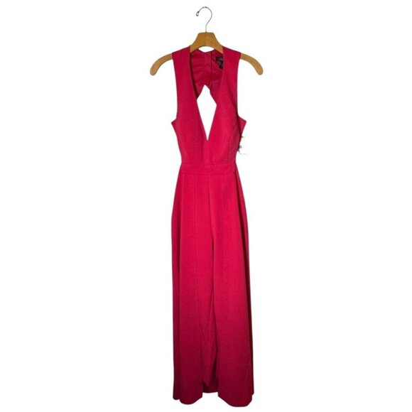 Aidan Mattox‎ Jumpsuit Women 8 Geranium Halter V Neck With Skirt NWT Party - Picture 1 of 15